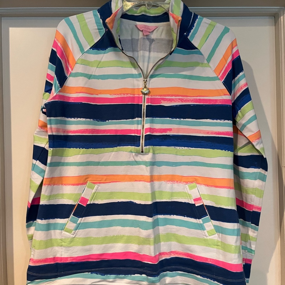 VGUC. Lilly Pulitzer 3/4 zip pullover in multicolor stripes. Size L.
